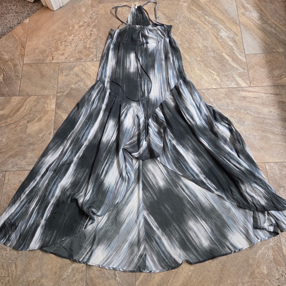 Lamb & Flag Tie Neck High Low Maxi Dress Abstract Print Women's Size S